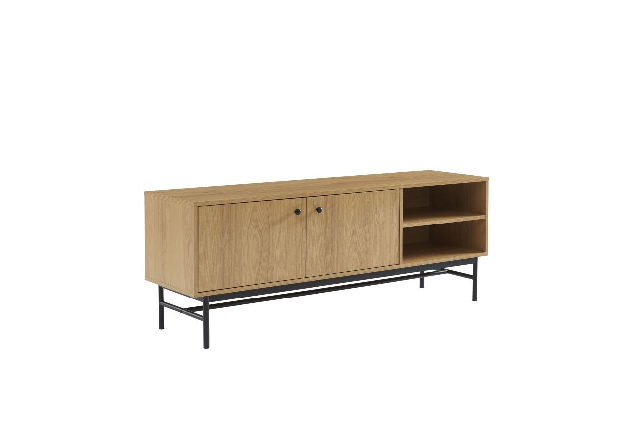 Meuble tv JAMES effet chêne pieds métal noir 150cm