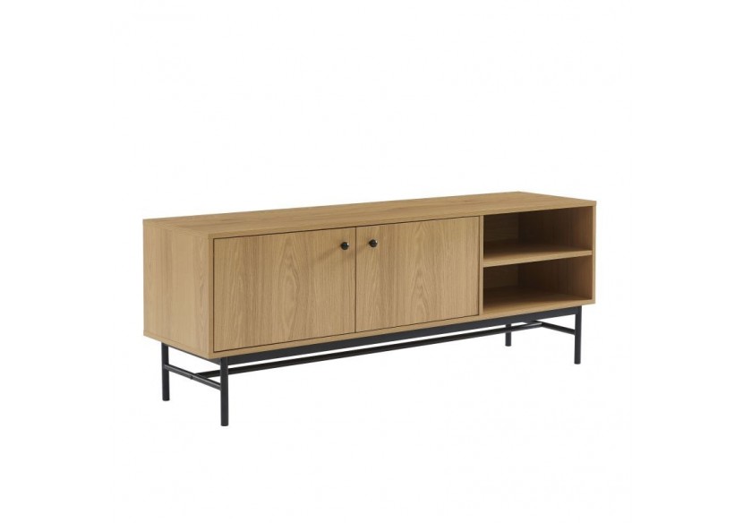 Meuble tv JAMES effet chêne pieds métal noir 150cm