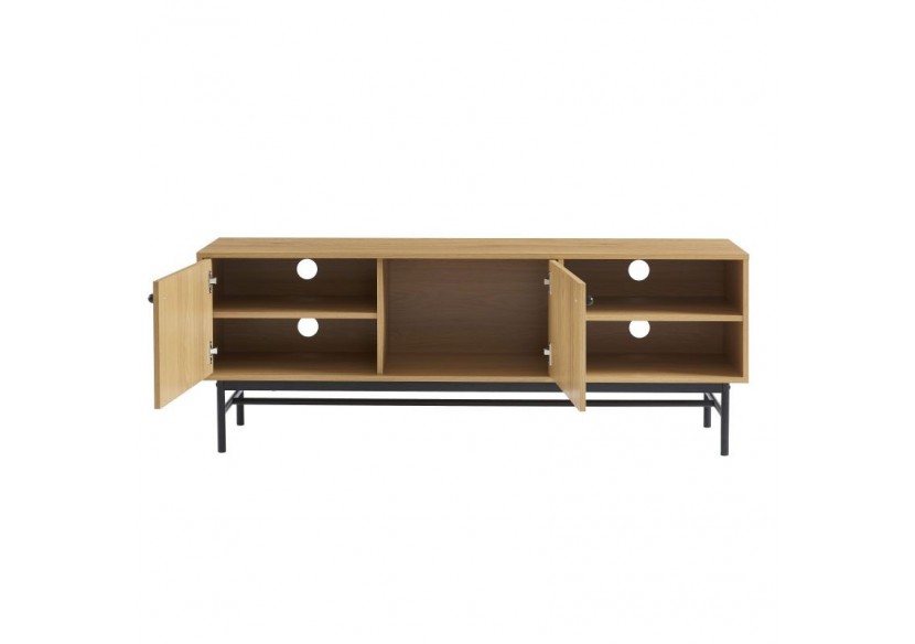Meuble tv JAMES effet chêne pieds métal noir 150cm