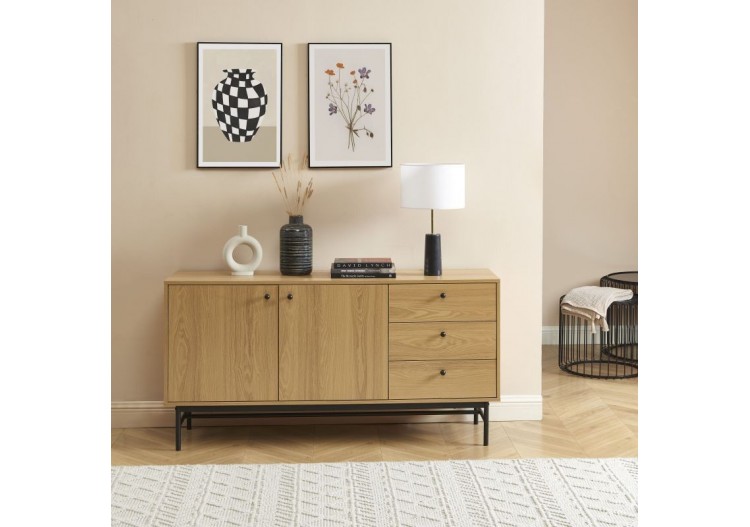 Buffet bas JAMES effet chêne pieds métal noir 150cm 2