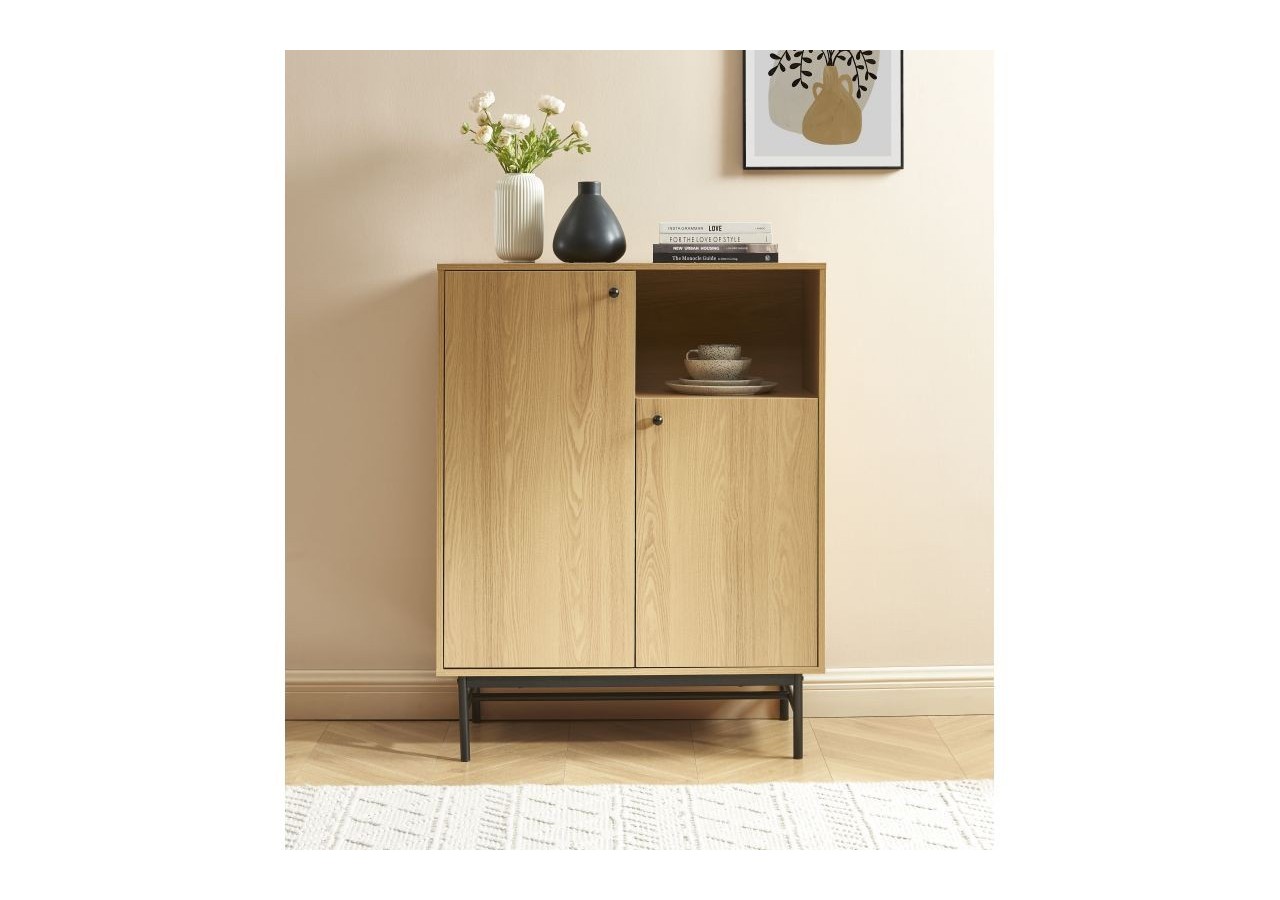 Buffet haut JAMES effet chêne pieds métal noir 90cm