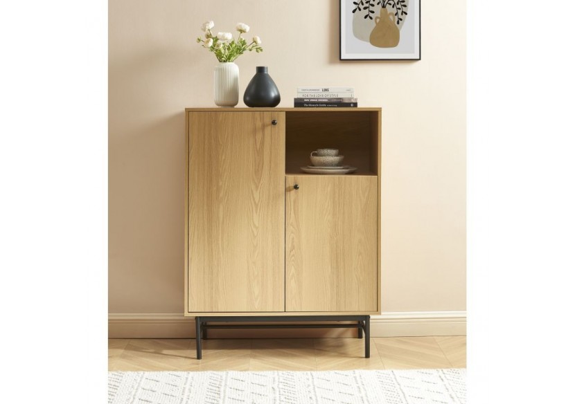 Buffet haut JAMES effet chêne pieds métal noir 90cm