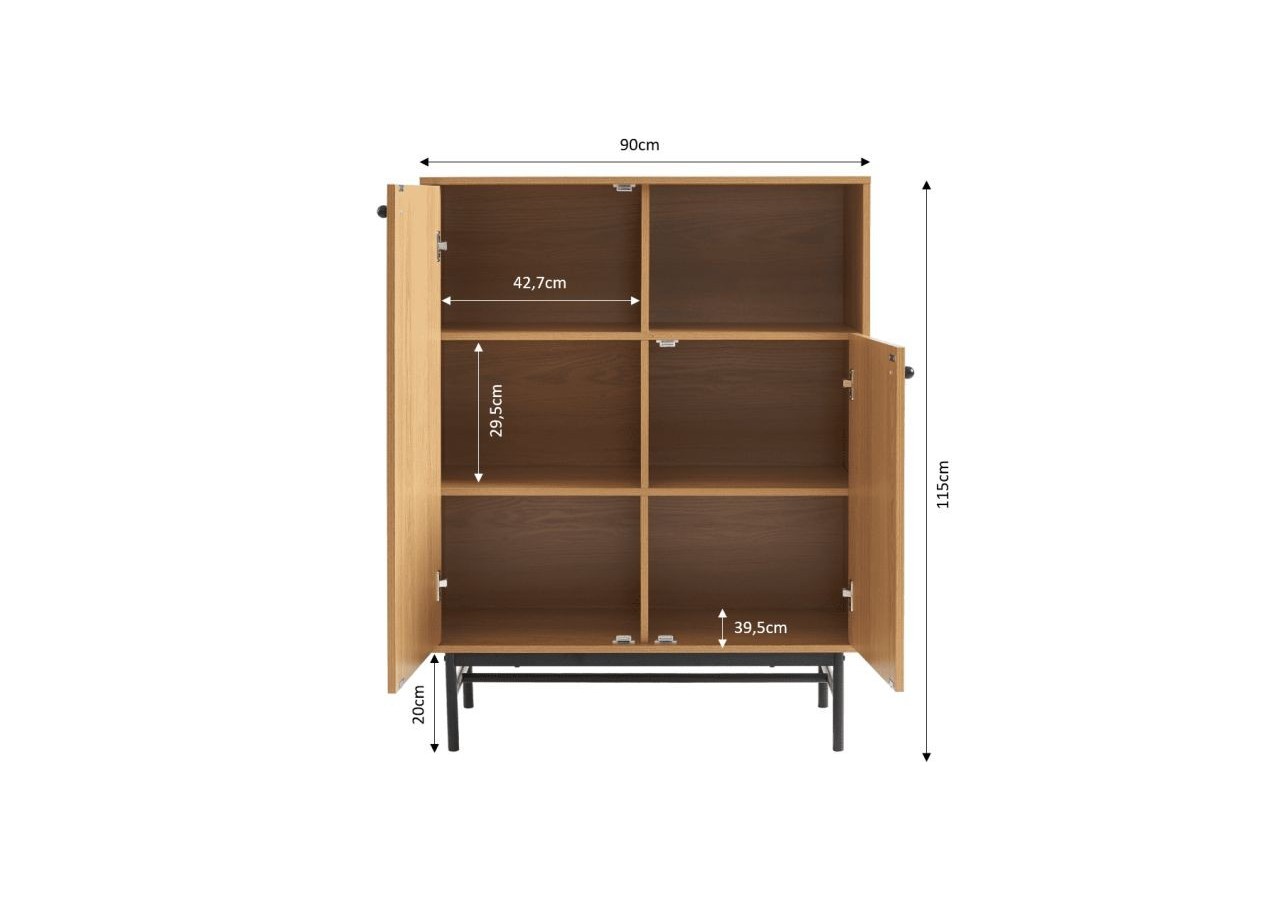 Buffet haut JAMES effet chêne pieds métal noir 90cm