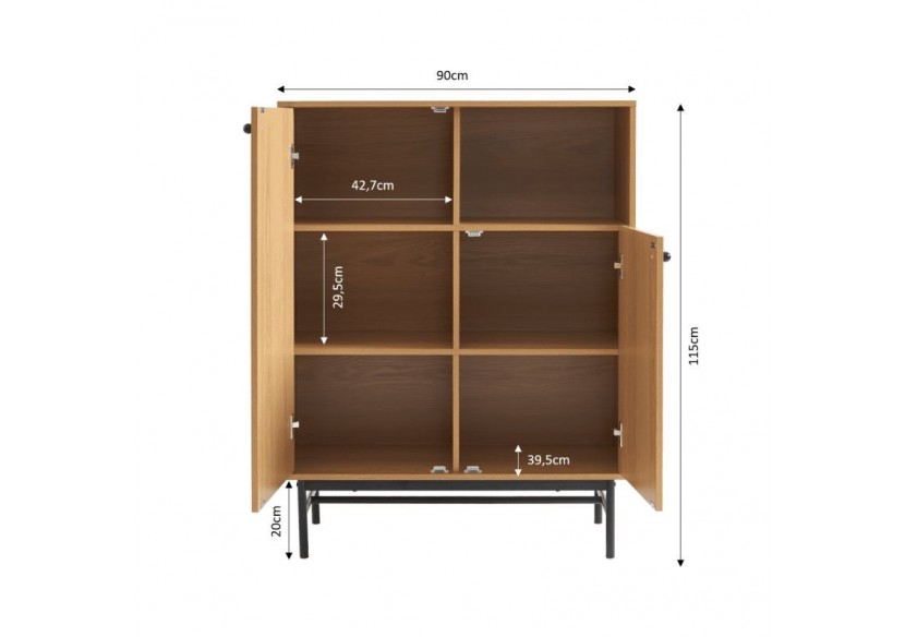 Buffet haut JAMES effet chêne pieds métal noir 90cm