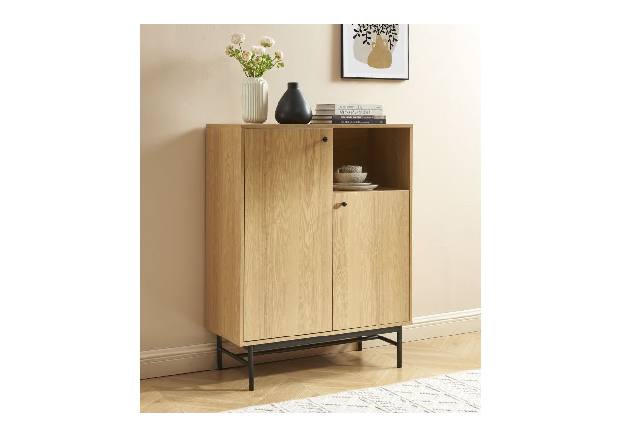 Buffet haut JAMES effet chêne pieds métal noir 90cm