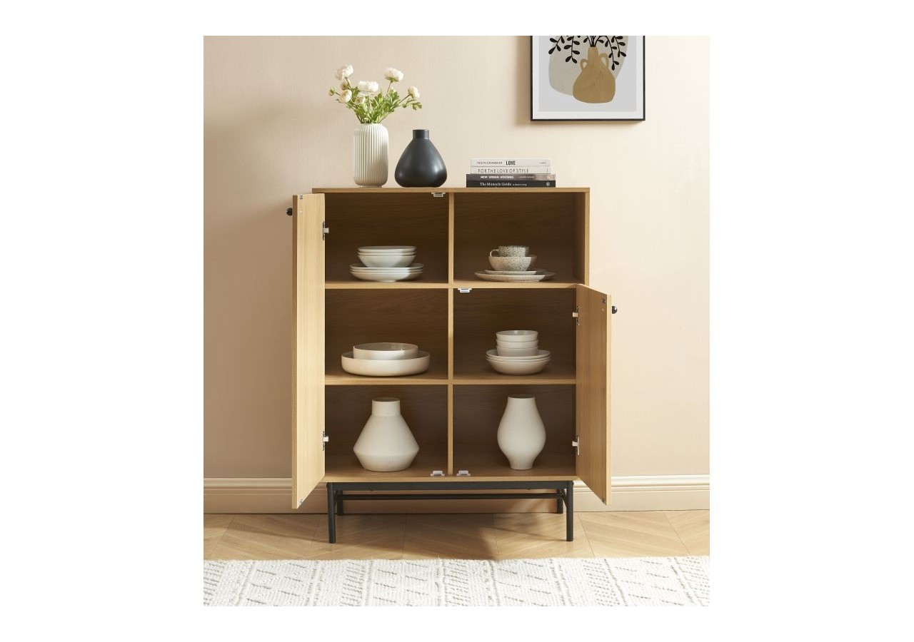 Buffet haut JAMES effet chêne pieds métal noir 90cm