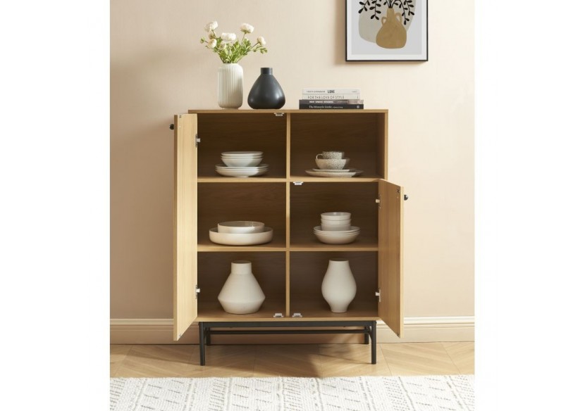 Buffet haut JAMES effet chêne pieds métal noir 90cm