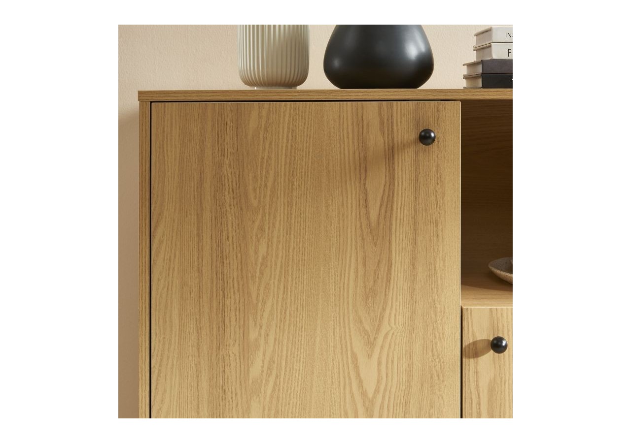 Buffet haut JAMES effet chêne pieds métal noir 90cm