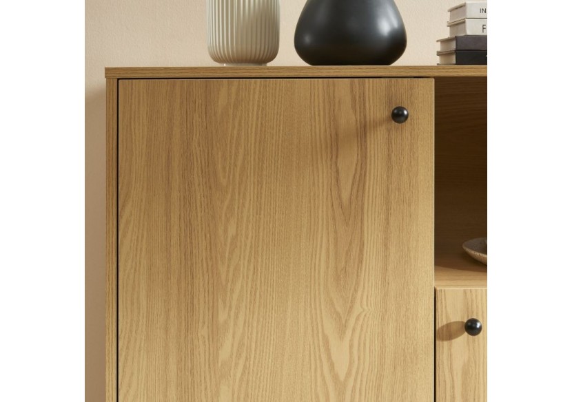 Buffet haut JAMES effet chêne pieds métal noir 90cm