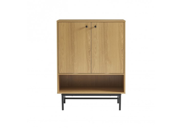 Meuble à chaussures JAMES effet chêne pieds métal noir 80cm