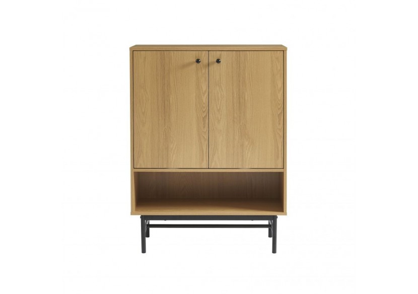 Meuble à chaussures JAMES effet chêne pieds métal noir 80cm