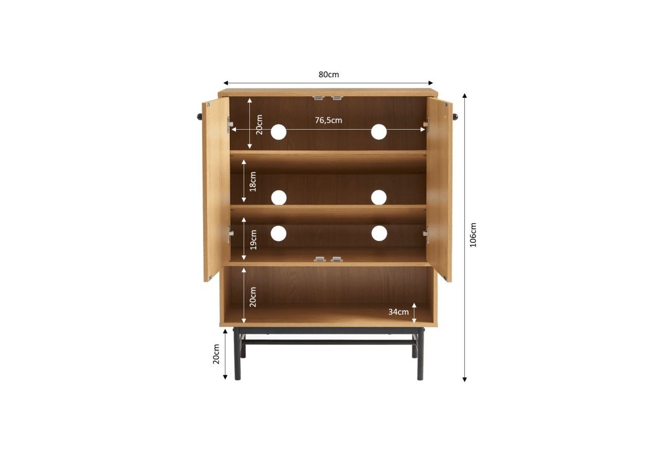 Meuble à chaussures JAMES effet chêne pieds métal noir 80cm