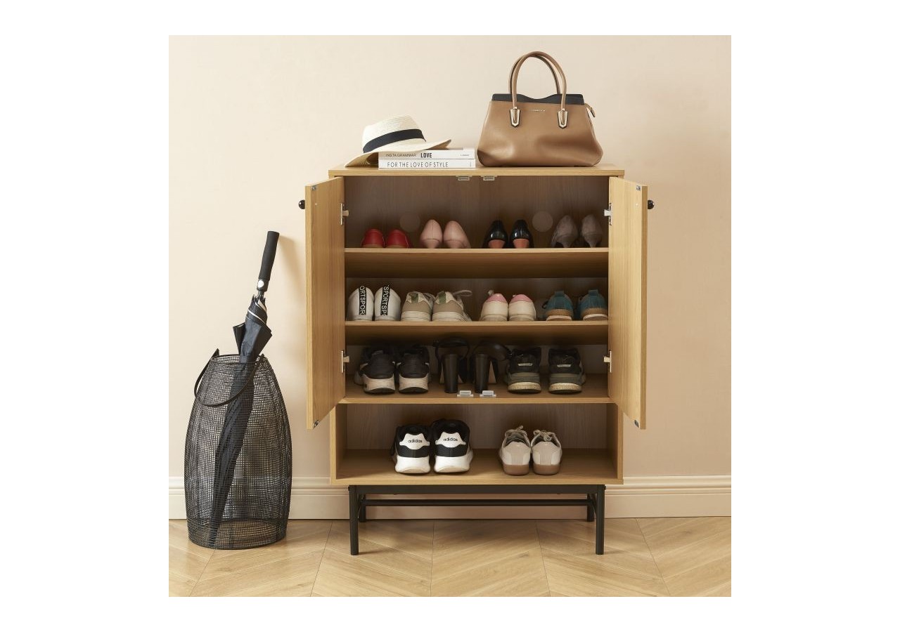 Meuble à chaussures JAMES effet chêne pieds métal noir 80cm