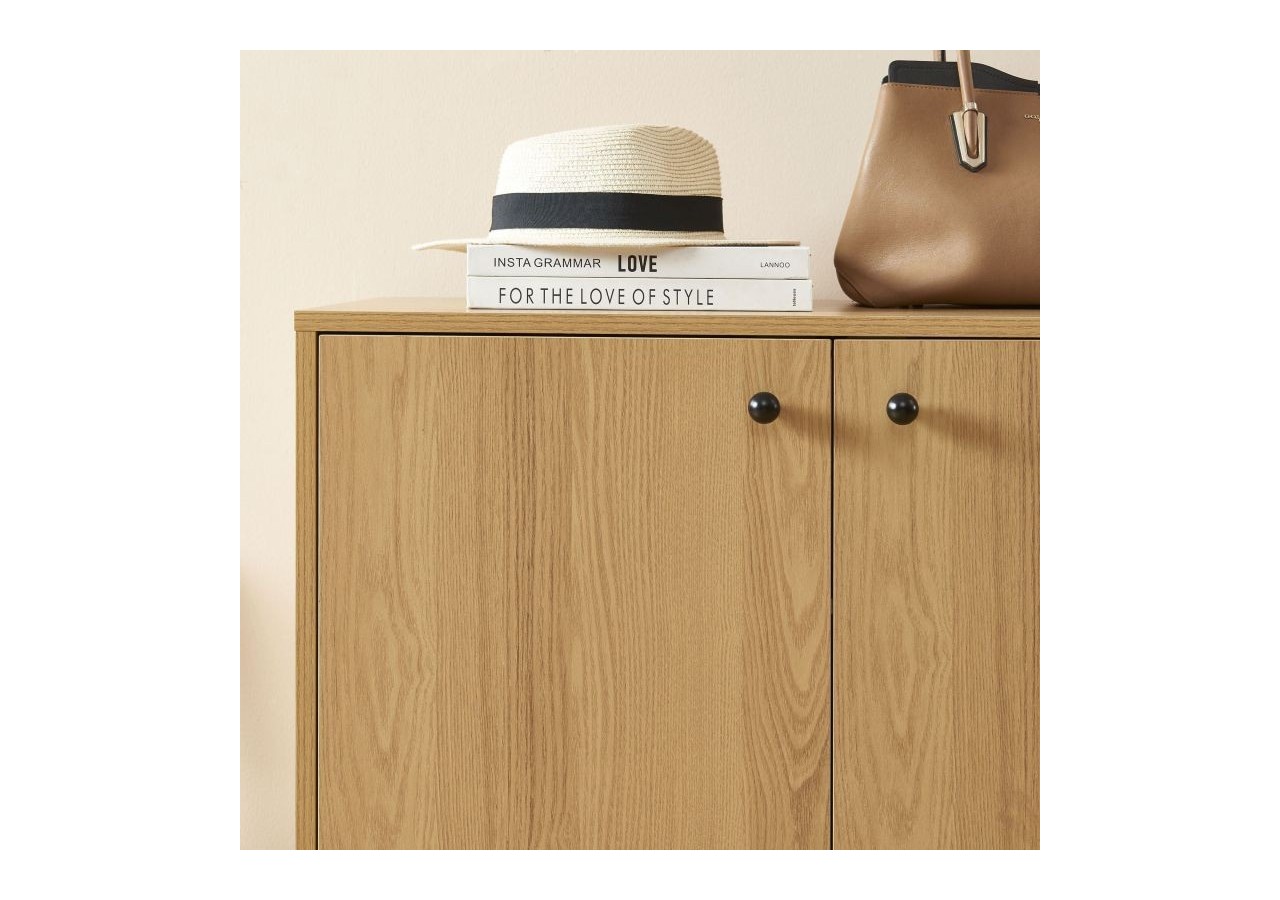 Meuble à chaussures JAMES effet chêne pieds métal noir 80cm