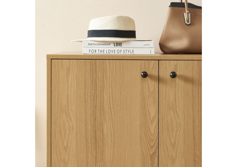 Meuble à chaussures JAMES effet chêne pieds métal noir 80cm