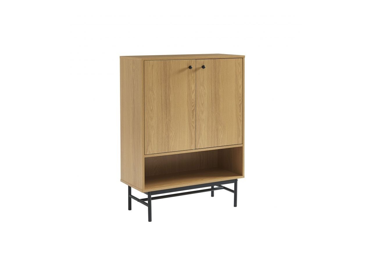 Meuble à chaussures JAMES effet chêne pieds métal noir 80cm