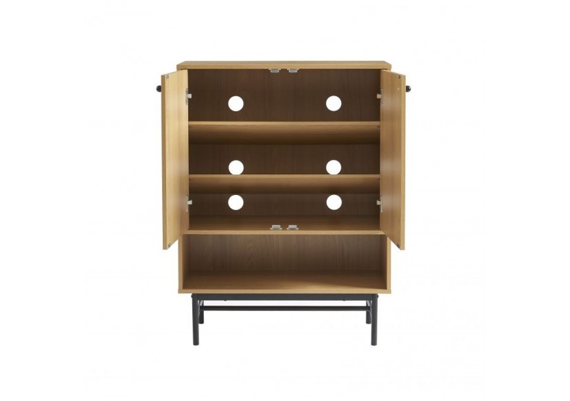 Meuble à chaussures JAMES effet chêne pieds métal noir 80cm