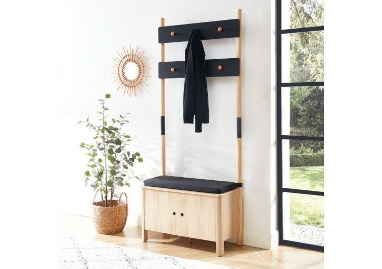 Vestiaire d'entrée JAPENDI effet chêne et gris anthracite h185cm 2