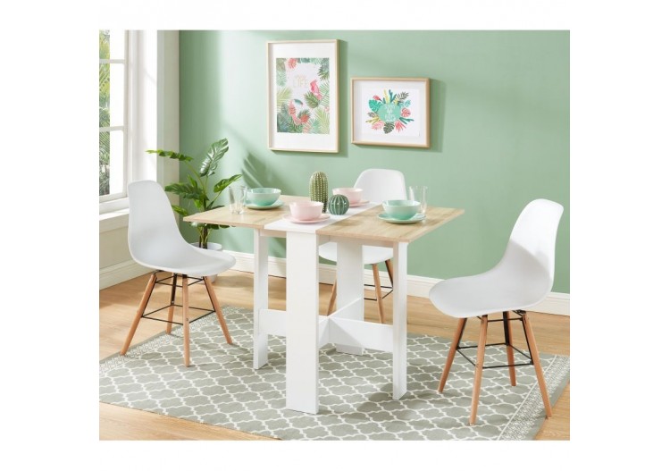 Table pliable JUNO blanc et effet chêne 104cm 2
