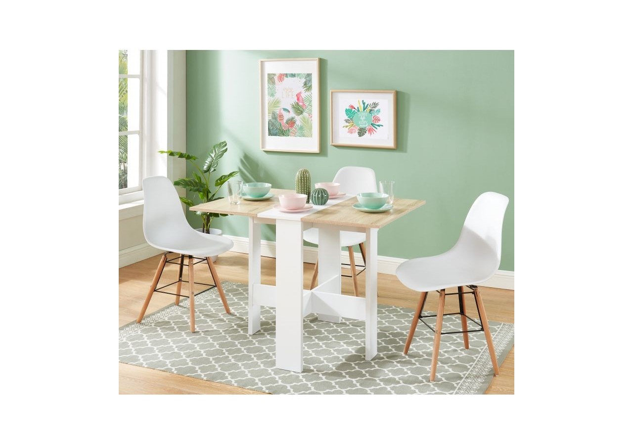 Table pliable JUNO blanc et effet chêne 104cm