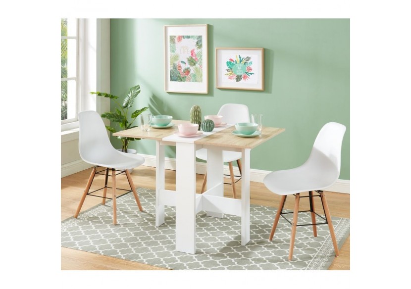 Table pliable JUNO blanc et effet chêne 104cm