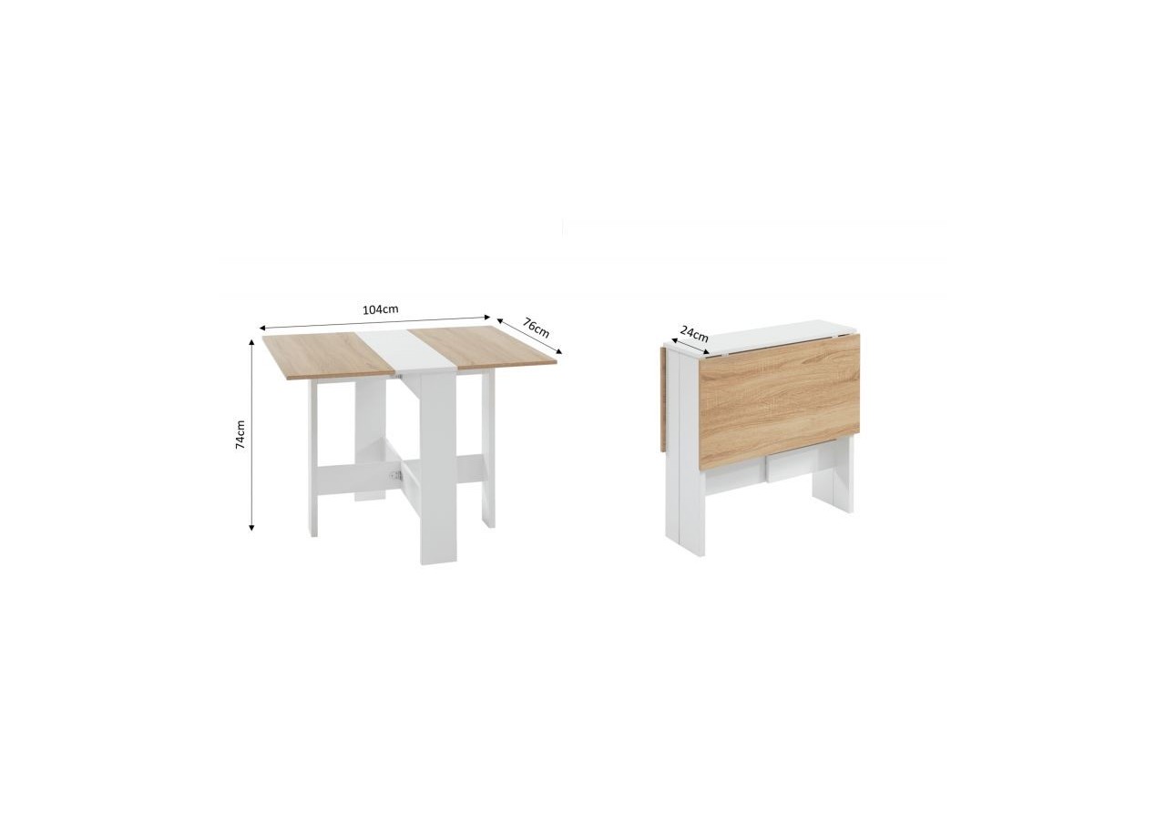 Table pliable JUNO blanc et effet chêne 104cm