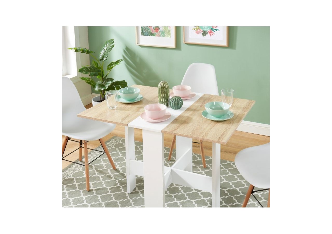 Table pliable JUNO blanc et effet chêne 104cm