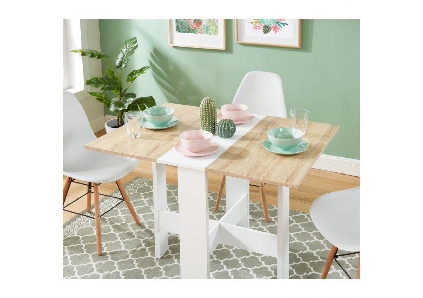 Table pliable JUNO blanc et effet chêne 104cm