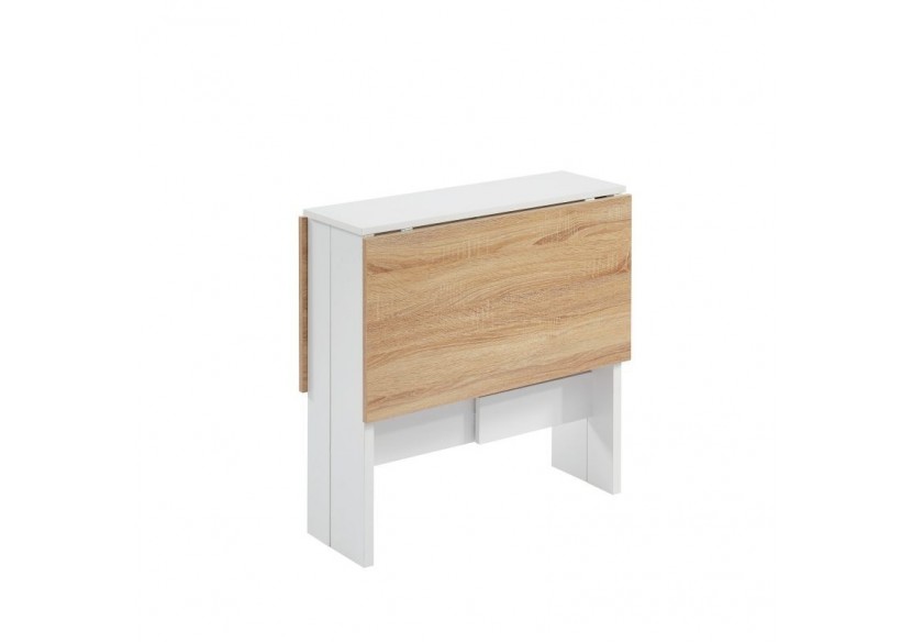 Table pliable JUNO blanc et effet chêne 104cm