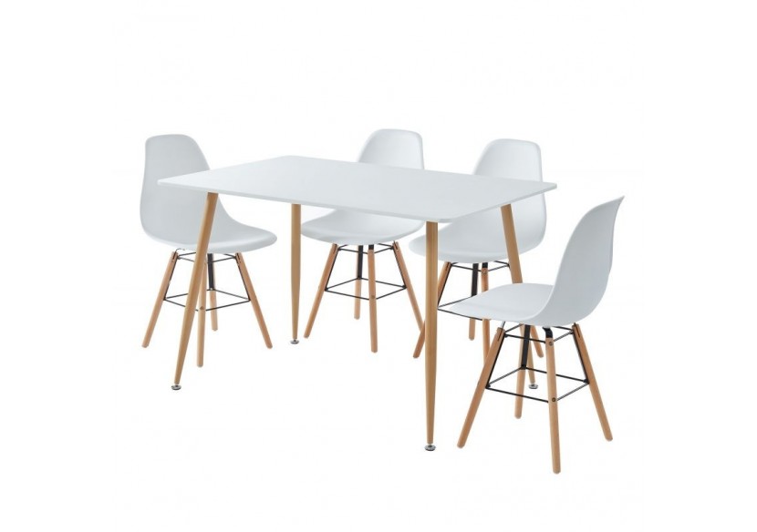 Ensemble repas KITTOS laqué blanc mat 4 personnes 120cm
