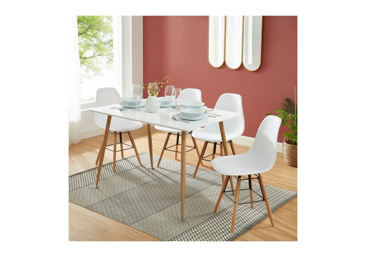 Ensemble repas KITTOS laqué blanc mat 4 personnes 120cm