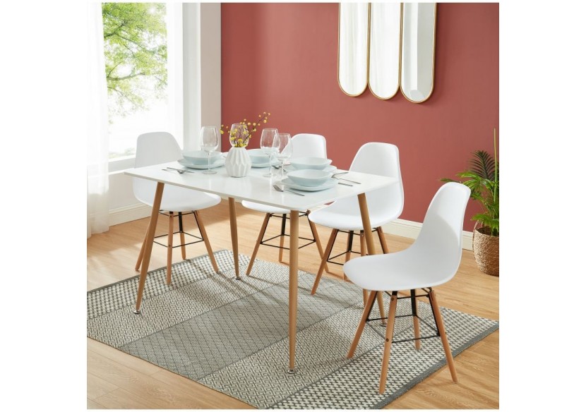 Ensemble repas KITTOS laqué blanc mat 4 personnes 120cm