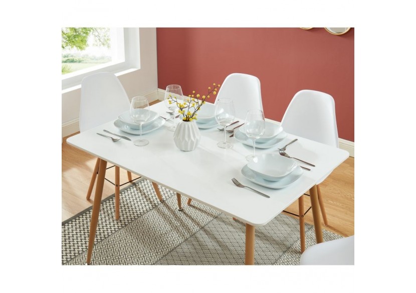 Ensemble repas KITTOS laqué blanc mat 4 personnes 120cm