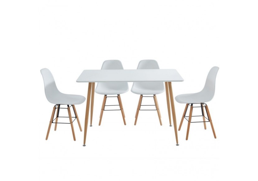 Ensemble repas KITTOS laqué blanc mat 4 personnes 120cm