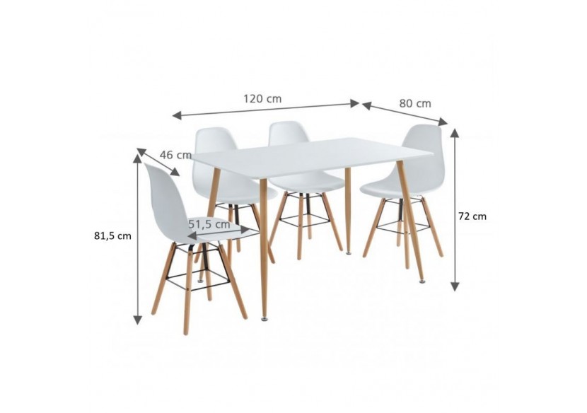Ensemble repas KITTOS laqué blanc mat 4 personnes 120cm