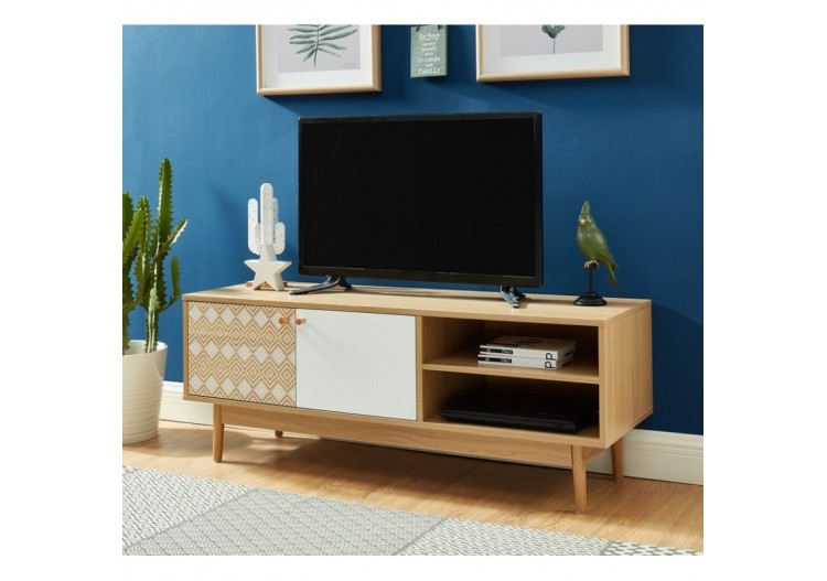 Meuble tv LEIKA blanc et effet chêne 2 portes 120cm 2