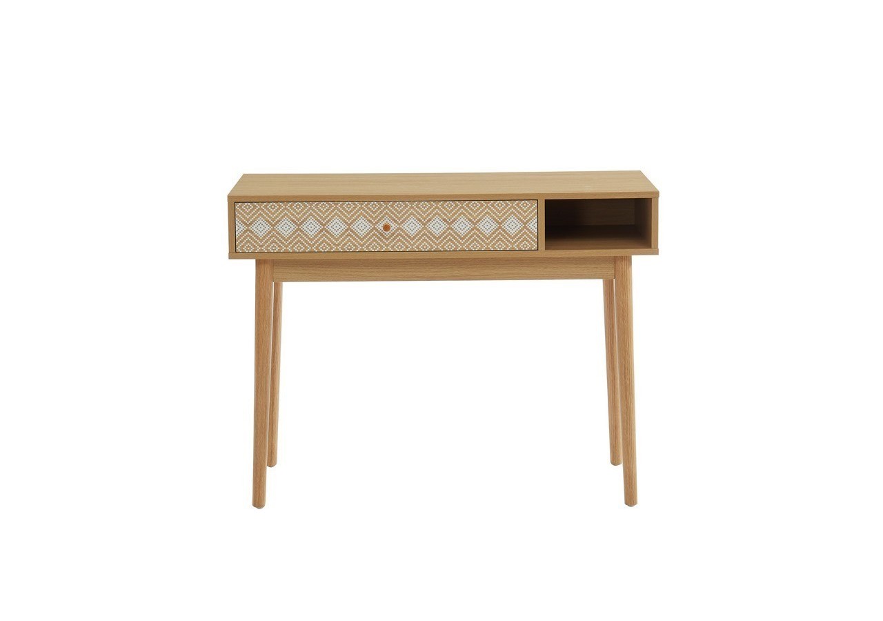 Console LEIKA blanc et effet chêne 1 tiroir 100cm