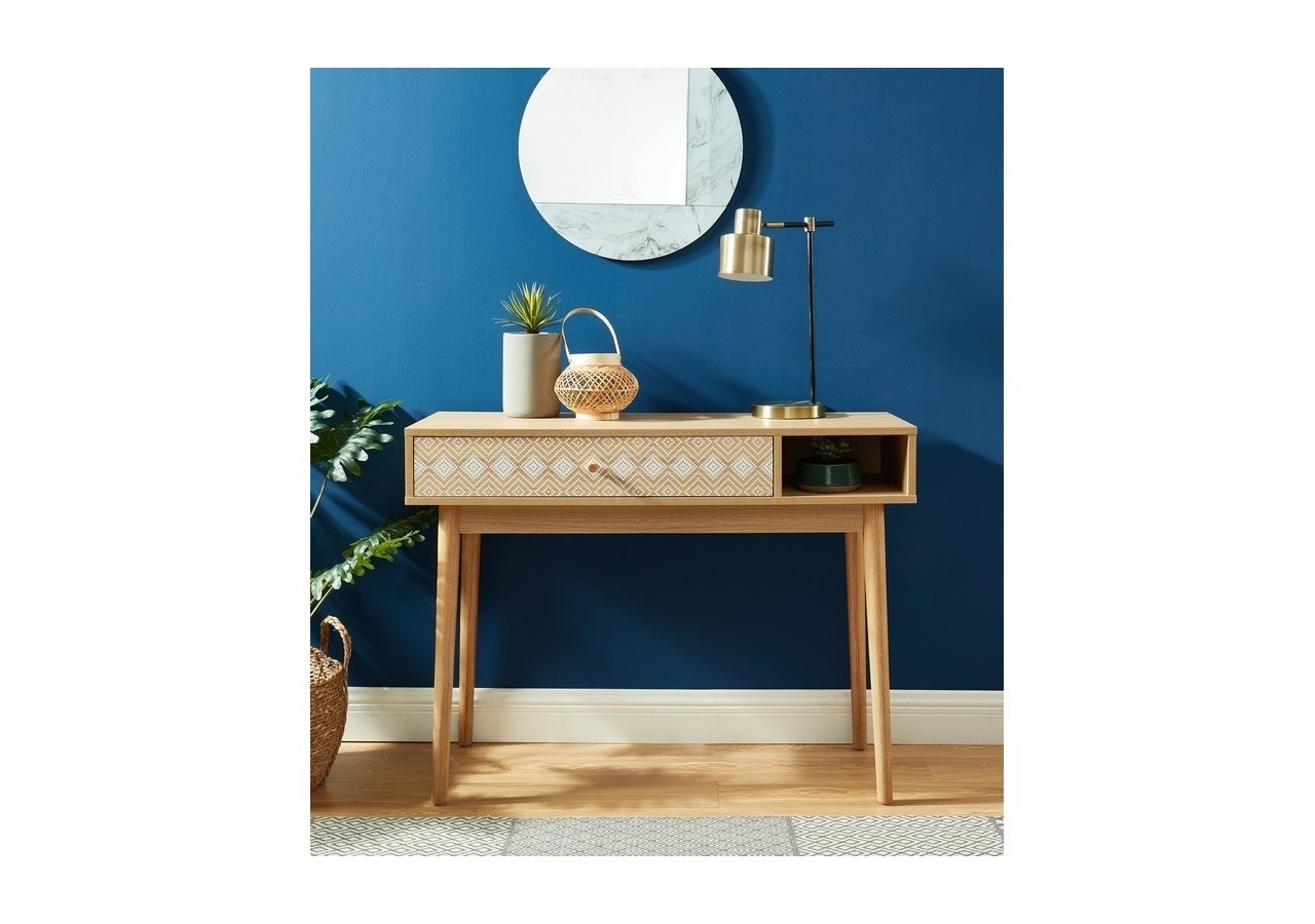 Console LEIKA blanc et effet chêne 1 tiroir 100cm