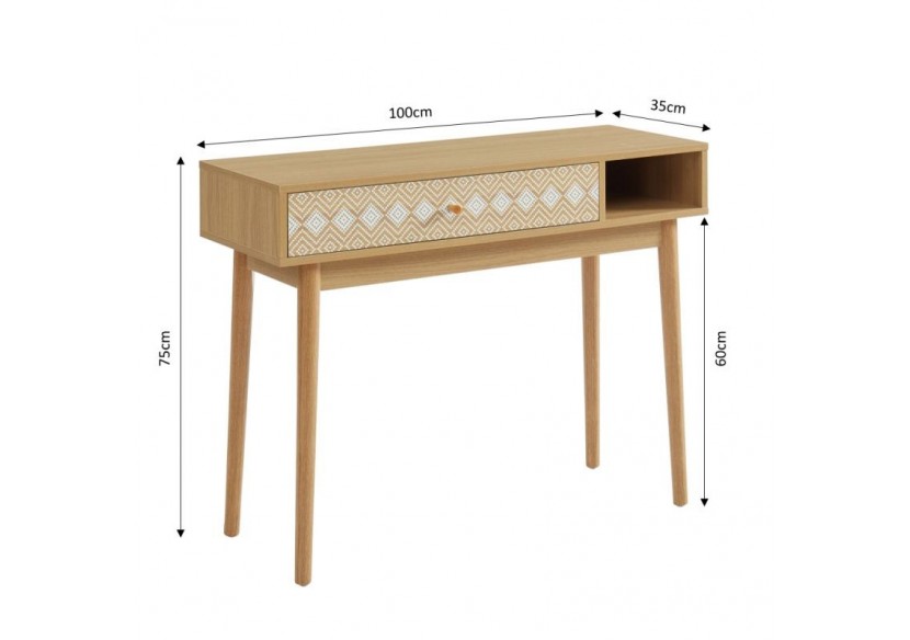 Console LEIKA blanc et effet chêne 1 tiroir 100cm