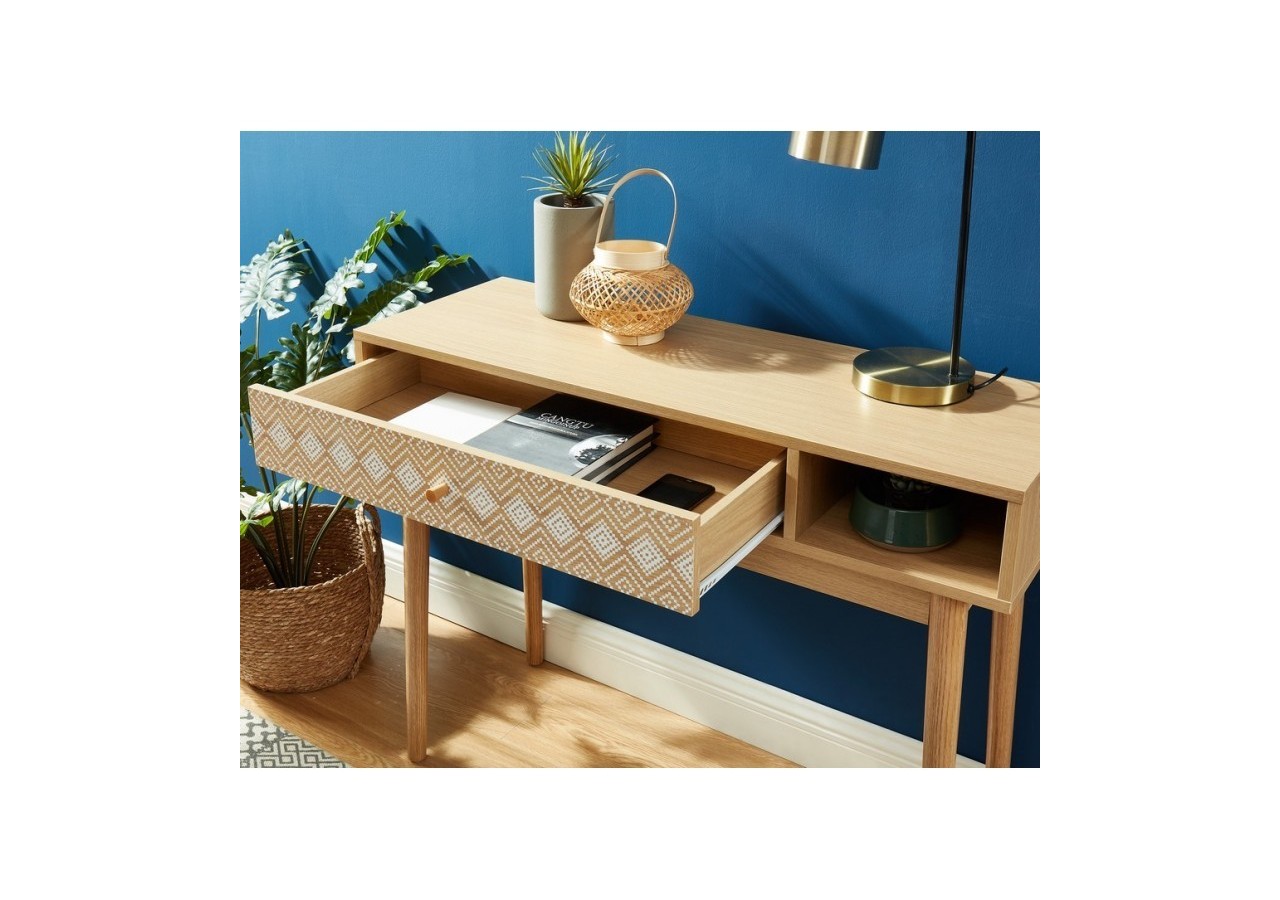 Console LEIKA blanc et effet chêne 1 tiroir 100cm