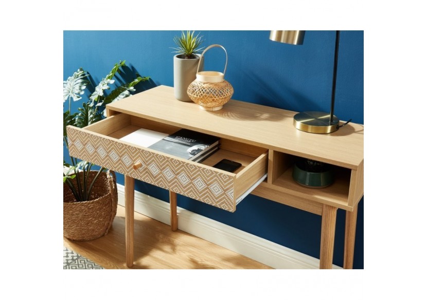 Console LEIKA blanc et effet chêne 1 tiroir 100cm