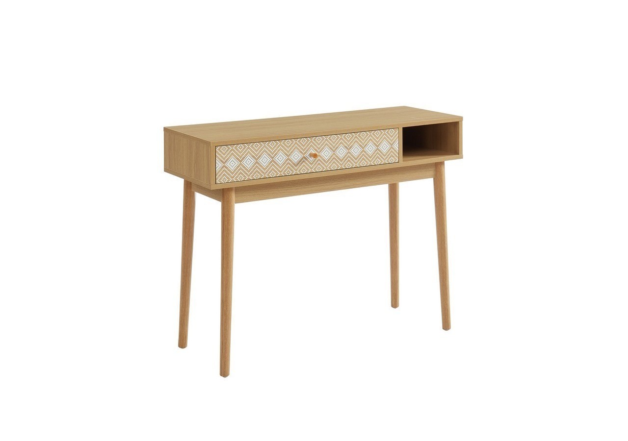 Console LEIKA blanc et effet chêne 1 tiroir 100cm