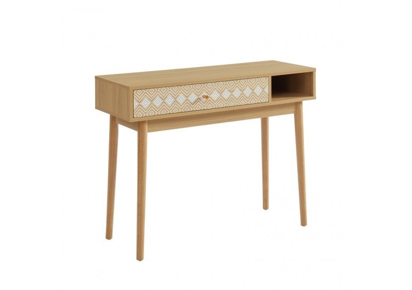 Console LEIKA blanc et effet chêne 1 tiroir 100cm