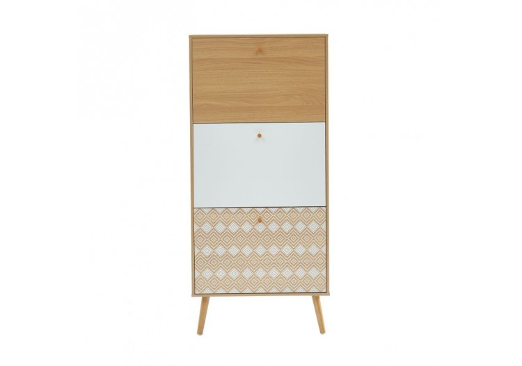 Meuble a chaussures LEIKA motifs et effet chêne 3 portes 60cm