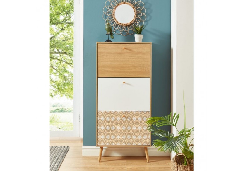 Meuble a chaussures LEIKA motifs et effet chêne 3 portes 60cm