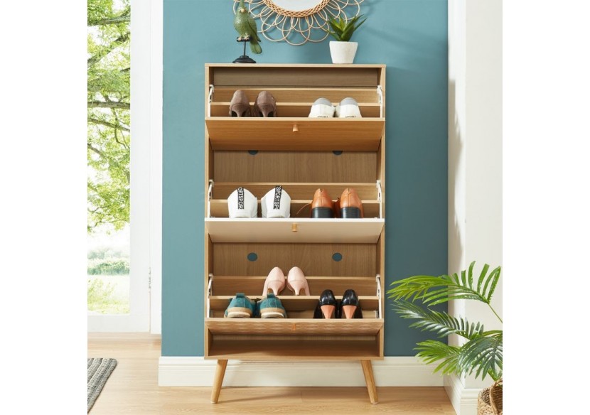 Meuble a chaussures LEIKA motifs et effet chêne 3 portes 60cm