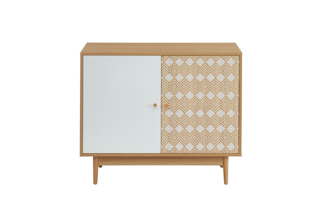 Buffet LEIKA blanc et effet chêne 2 portes 90cm