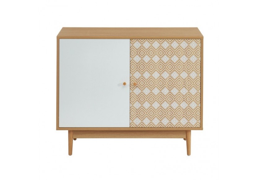 Buffet LEIKA blanc et effet chêne 2 portes 90cm