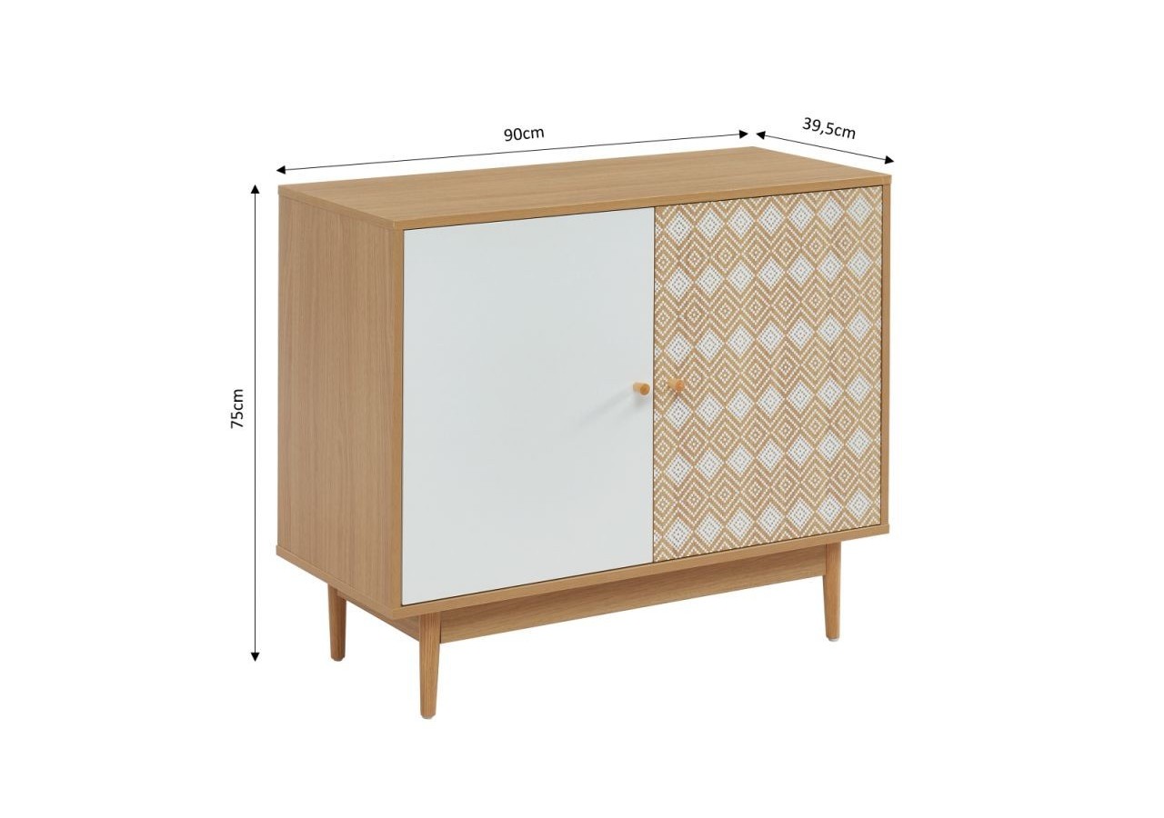 Buffet LEIKA blanc et effet chêne 2 portes 90cm