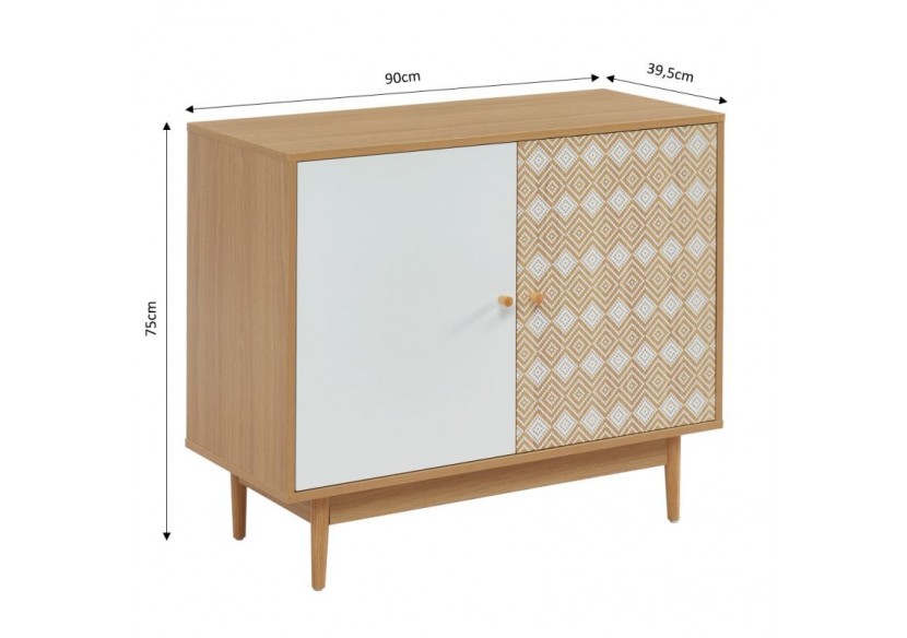 Buffet LEIKA blanc et effet chêne 2 portes 90cm